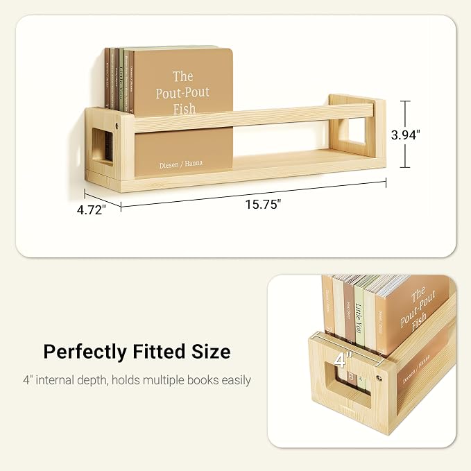 TidyCorner Upgraded Thick Floating Shelves, Solid Wood Bookshelf for Wall, Floating Book Shelves Use as Wall Shelves for Bedroom, Living Room, Kitchen, Books, Spice Rack & Decor - NaturalWood