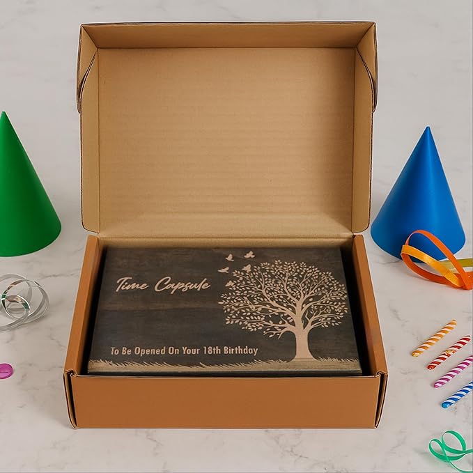 Engraved Time Capsule Memory Box – Wooden Keepsake Box for Graduation, New Year, or Life Events – Medium Size – Dark Walnut – 8.5 x 6 x 3 in