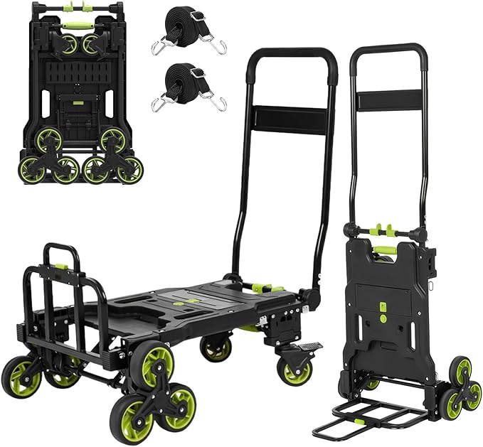 Upgraded 3 in 1 Convertible Folding Hand Truck with Brakes, Hand Truck Dolly Heavy Duty 660lbs Capacity, Stair Climbing Cart with Adjustable Shovel Board and Fixed Handle for Moving