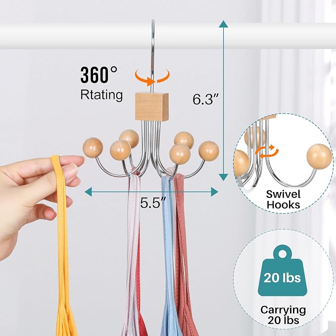 TOPIA HANGER Sweatshirt Hangers 2-Pack with 6 Wooden Balls, Purse Hanger, Scarf Hanger, Wooden Closet Hooks, Handbag Organizer, Bra Hanger, Accessory Organizers for Scarf, Tanktop, Hat, Hoodie CT82N