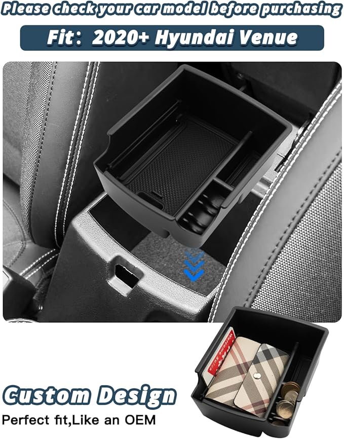 Ruiya 2020-2026 Hyundai Venue Center Console Organizer for 2025 Hyundai Venue Accessories ABS Material Armrest Console Organizer Compatible with 2020 2021 2022 2023 2024 2025 2026 Hyundai Venue
