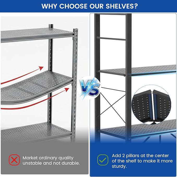 ALANNG 40" W Foldable 5-Tier Storage Shelves on Wheels Adjustable | Removable Metal Rack, Heavy Duty Rolling Organizer for Kitchen, Garage, Closet, Pantry, and Office (Black,2 Pack)