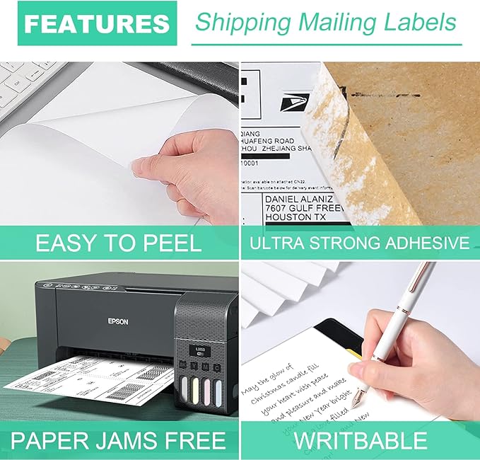 Half Sheet 8.5x5.5inch Shipping Mailing Label 200 Counts, 2 Labels Per Sheet 8.5 x 11 for Laser & Inkjet Printer, Permanent Adhesive Label Square Corner (100 Sheets)