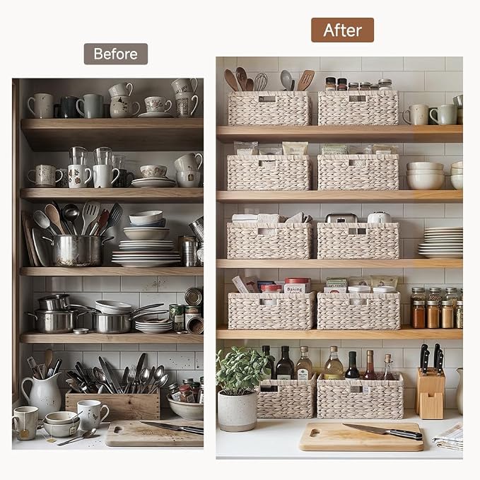 StorageWorks Extra Large Wicker Baskets for Storage, Water Hyacinth Storage Baskets for Shelves, Decorative Basket, White, 16½" x 13" x 7½", 1-Pack