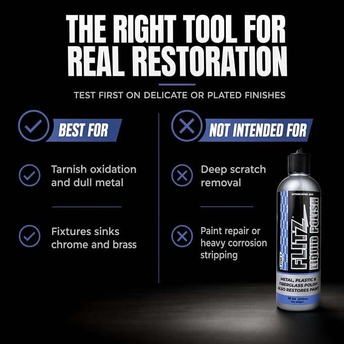 Flitz Multi Purpose Metal Polish Liquid - 16oz Bottle of USA-Made Tarnish Remover - For Aluminum, Chrome, Brass, Nickel, Silver - Non-Abrasive Metal Cleaner and Polish, Restorer (1 Pack)