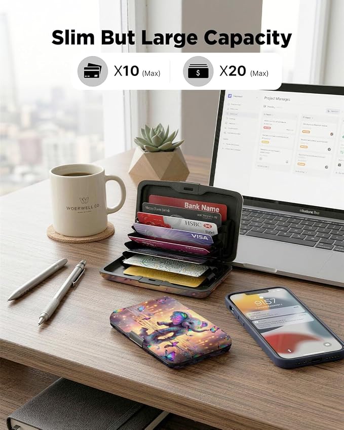 Maicican RFID Blocking Aluminum Credit Card Holder | Slim Metal Wallet for Women & Men, Business Card Case for Travel, Fits Front Pocket, Card holder wallet - Colorful Elephant