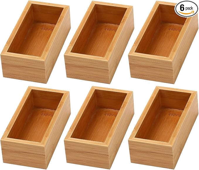 YBM HOME Bamboo Drawer Organizer Storage Box for Kitchen Drawer, Junk Drawer, Office, Bedroom, Children Room, Craft, Sewing, and Bathroom, 6 Pack 3x6x2 inch