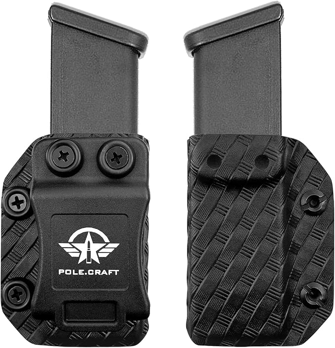 POLE.CRAFT IWB/OWB Magazine Holster Kydex - Mag Carrier Fits: 9mm .40 Double Stack / 9mm .40 Single Stack - P365 1911 Glock 19 19X 17 26 27 28 43 22 23 25 26 27 31 32 33 34 35 37 38 Glock43X .. Mag