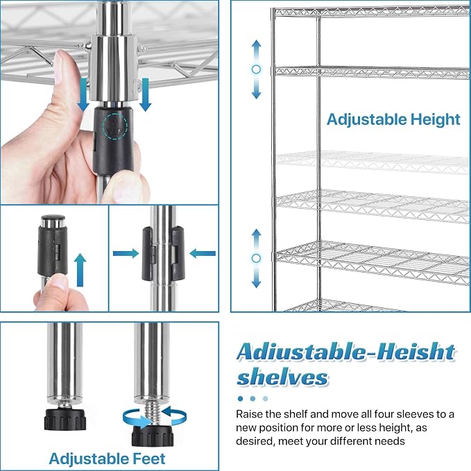 6-Tier Wire Shelving Unit with Wheels, 45"L x 18"W x 82"H Heavy Duty Metal Storage Shelves, 2100LBS Capacity NSF Certified Adjustable Steel Layer Rack Organizer for Garage Kitchen Pantry