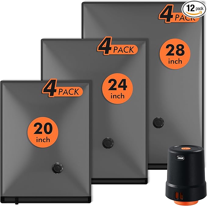 GONGSHI Vacuum Seal Bags for Clothing Travel & Home Storage, Travel Vacuum Bags with Pump,Space Saver for Blankets, Comforters, Pillows, Clothes,12 Combo
