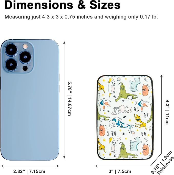 Credit Card Holder for Women Men RFID Blocking Wallet Small Business Metal Slim Mini Aluminum Hard Case (Hand Drawn Dogs)