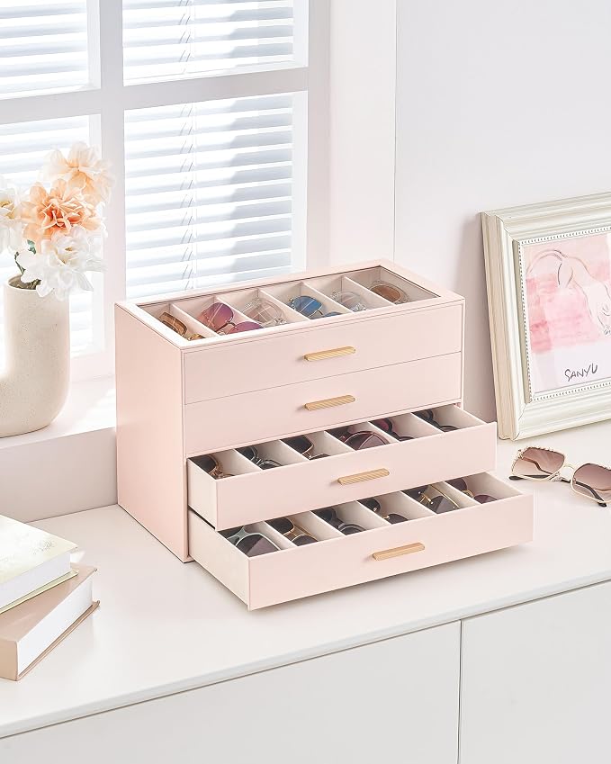 Lolalet Sunglasses Storage Box for Women, Eyewear Eye Glass Organizer with Clear Top Display Holder Case