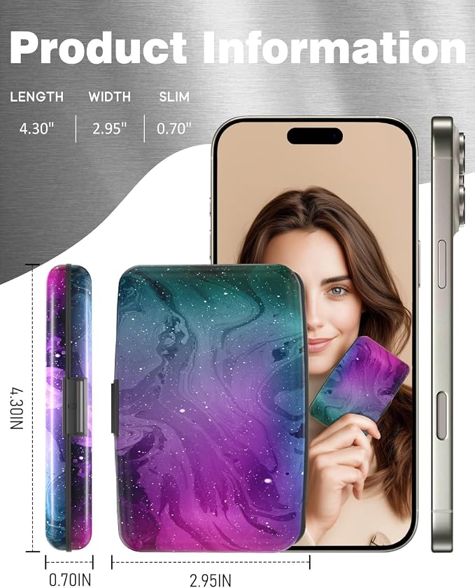 Maicican Credit Card Holder, Mini RFID Blocking Aluminum Wallet | Slim Metal Hard Case Travel Wallet ID Case for Women and Men, 4.3 x 2.9 Inches, Purple Marble