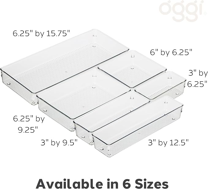 Oggi Clear Drawer Organizer | 6" X 9" | Pack of 2 | For Kitchen & Office | Utensil Storage
