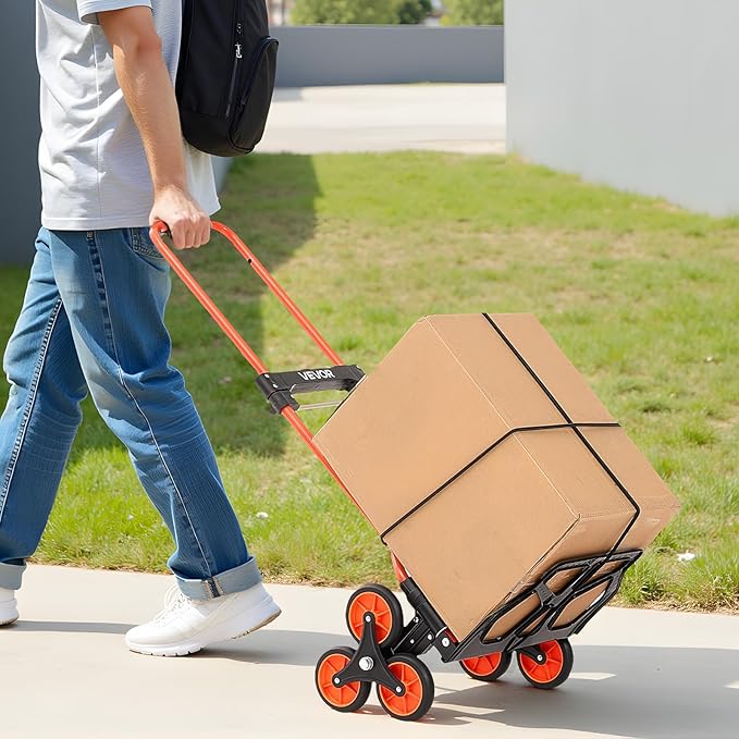 VEVOR Stair Climbing Cart 260 LBS, Portable Folding Aluminum Trolley Dolly for Stairs with Telescoping Handle, 6 Mute Wheels & 2 Ropes, Stair Climber Dolly for Home, Groceries, Warehouse
