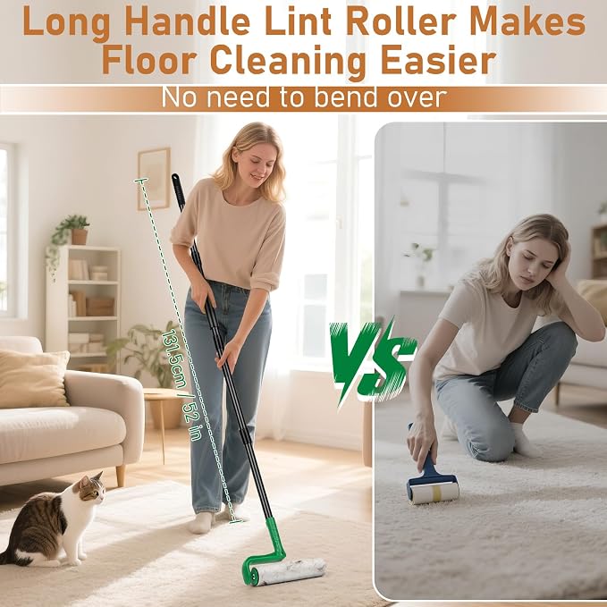 10 Inch Large Lint Roller Refills for Lint Remover,4 Rolls 200 Sheets Big Lint Roller Refill Compatible with Evercare Mega Roller Cleaning for Carpets, Furniture, Pet Hair