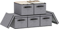 Storage Boxes with Lids, 15 x 9.8 x 8.3 Inch Storage Bins for Wardrobe Bedroom Laundry, Fabric Closet Organizers with Handles,Gray, 5-Pack
