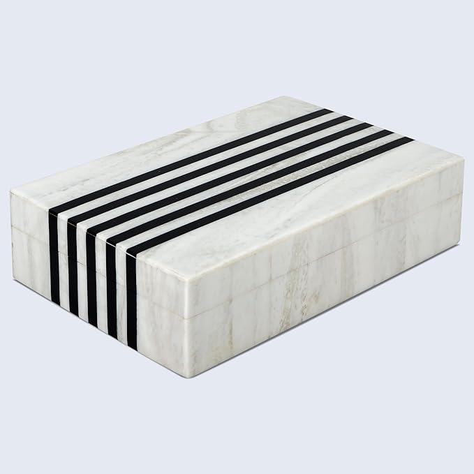 Handicrafts Home Large Decorative Storage Box with Lid – Black White Modern Storage Box, Remote Control Organizer for Coffee Table, Console & Living Room Decor – Mono Sprint 12 x 6 x 2