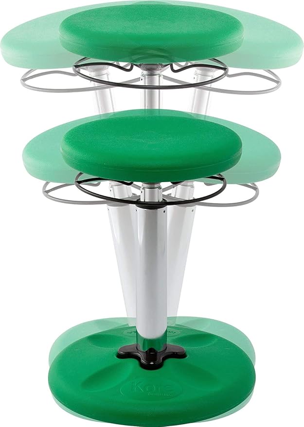 KORE Design Adjustable Wobble Stool Chair, Girls + Boys Kid Desk Stools, Ergonomic Small Office Chairs, Flexible Seating for Active Kids, ADD/ADHD, Classroom, Home, Age 8-12, Tall (16.5-24in), Green