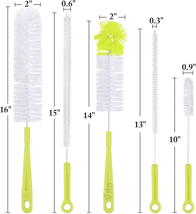 Vila 5-Pack Reusable Straw Pipe Cleaner Brush Set, Long Pipe Brush Cleaner Tool Kit, Nylon Cleaning Brush for Water Bottle, Teapot, Narrow Neck Glass Containers, Baby Bottle, Jug, Hookah, Hydro Flask