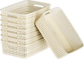 FUCDTEFC White Plastic Basket, 8 Pack Home Organization and Storage Baskets with Handles, Space Saving Woven Organizer Bins Plastic Storage Basket for Organizing Cabinets,Closets, Shelves, Countertops | Space Saving, Woven Organizer, Plastic Bins, Stor...
