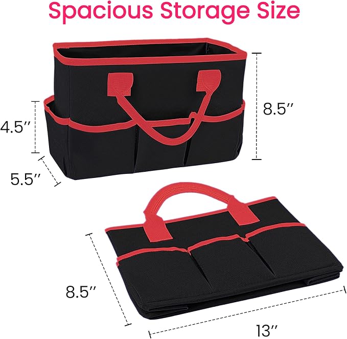 Desktop Tote and Organizer, Teacher Helper caddy Bag for Arts, Books, Stationery, Office Desk Organization, Make-up Storage with Handles for Travel (Black)