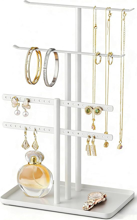 pickpiff White Jewelry Stand Holder Organizer: 12.5" Sturdy Hanger for 80 Pcs Jewelry, Jewlery Tower for Display Necklace, Earring, Bracelet, Watch