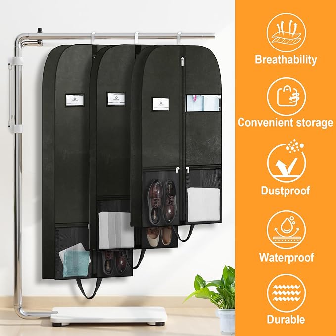 Travel Garment Suit Bag for Hanging Clothes, Suit bags for Closet Storage with Pockets Gusseted Garment bag for Men Suits Shirts Tuxedos Dresses, Suit Cover Bags With Handles and Zipper 43" 2 pack