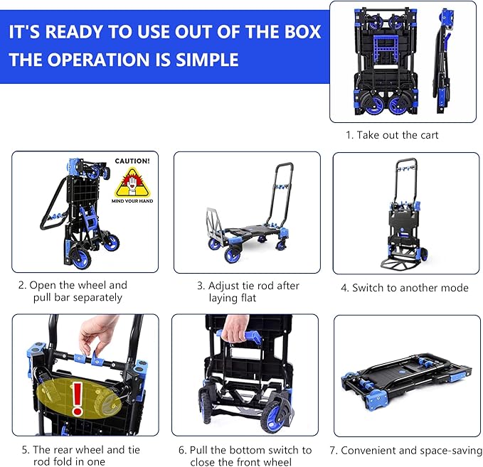Folding Hand Truck Dolly with Folding Basket, 330LBS Capacity Carts with Wheels 2 in 1 Platform Truck, Push Cart Dolly with 4 Wheels and Retractable Handle