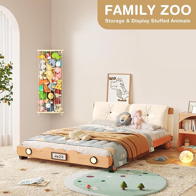 Stuffed Animal Storage Shelf Organizer(Patented) - Corner Stuffed Animal Holder Length Adjustable - Wall Plush Storage for Nursery Playroom Bedroom Kids Room (Beige, Standard)