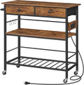 HOOBRO Kitchen Island with Storage, Rolling Island Cart for Kitchen with 2 Drawers & Outlet, 3 Tier Coffee Station and Microwave Stand, Kitchen Island Table for Home, Rustic Brown BF08UZD01