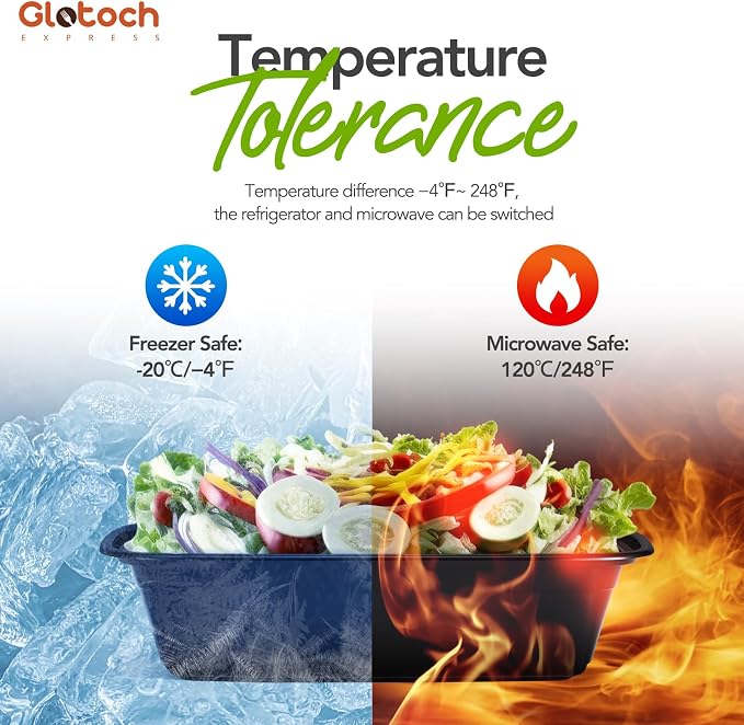 Glotoch Express Meal Prep Containers with Lids 16oz 50 Pack Leakproof | Reusable Food Storage Containers Airtight Microwave Freezer Safe Stackable Bento Lunch Boxes Ideal for Meal Prep Takeout