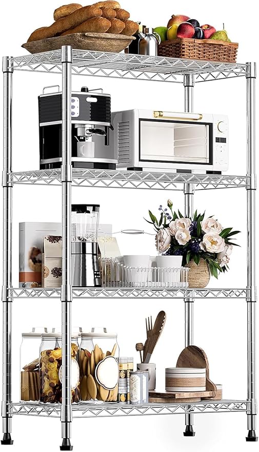 Xcity Storage Shelves, 4 Tier Heavy Duty Metal Shelving Unit, 1600 LBS Adjustable Steel Wire Shelf for Commercial, Pantry, Kitchen, Garage, 14" D x 36" W x 54" H, Chrome