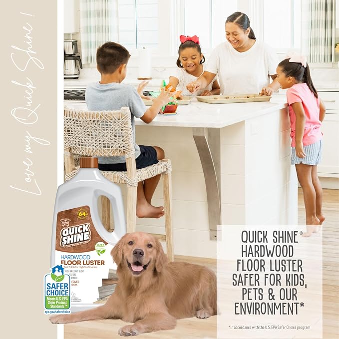 Quick Shine Hardwood Floor Luster 64 oz-2 Pk, Natural Looking Shine | Plant Derived Carnauba Polish, Renew & Protect, Streak & Haze Free, Non-slip, pH Neutral, No PFAS, EPA Safer Choice