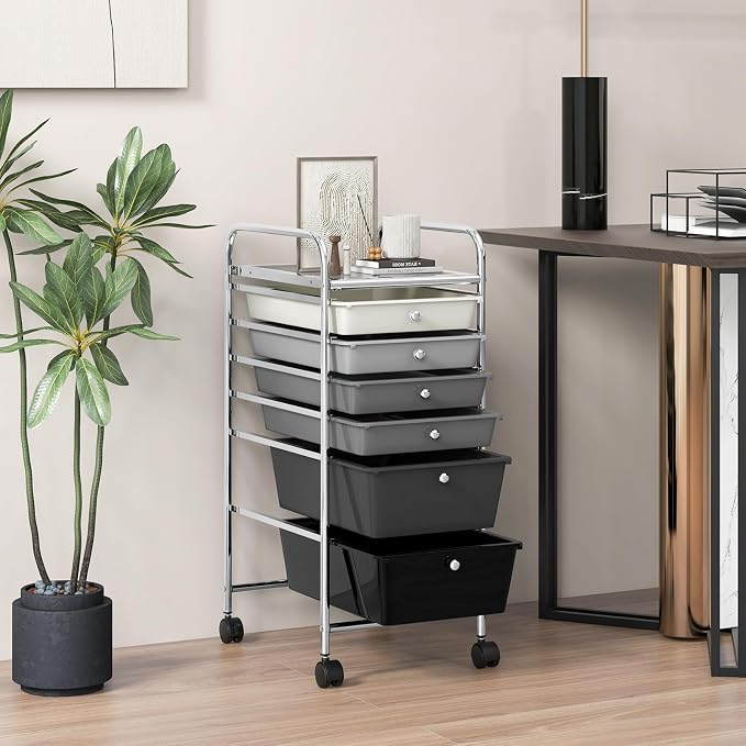 GOFLAME 6-Drawer Rolling Storage Cart, Multifunctional Art Craft Organizer Cart, Mobile Utility Storage Cart with Removable Drawers & Lockable Wheels, Craft Cart for Home Office, School, Gray Gradient