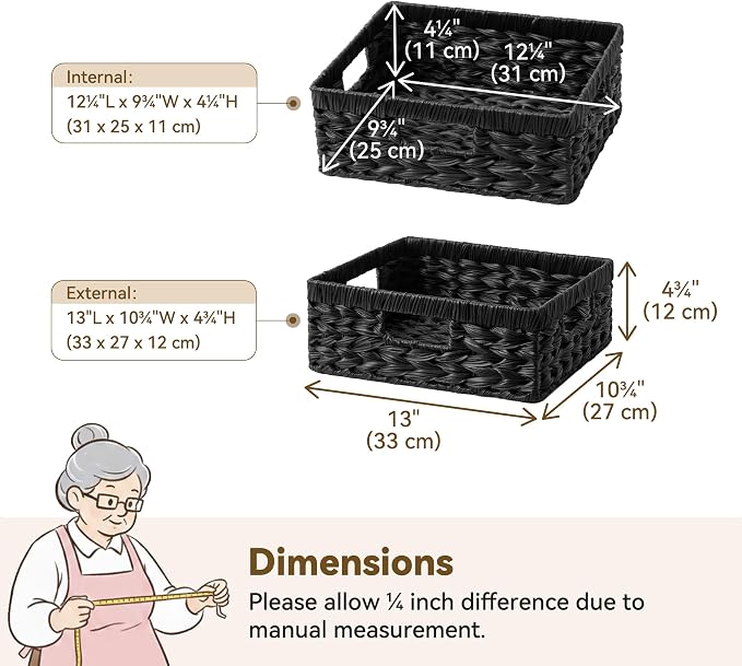 GRANNY SAYS Wicker Basket for Organizing, Wicker Storage Basket for Shelves, Woven Basket for Pantry Storage, Shallow Basket, Black, 1-Pack