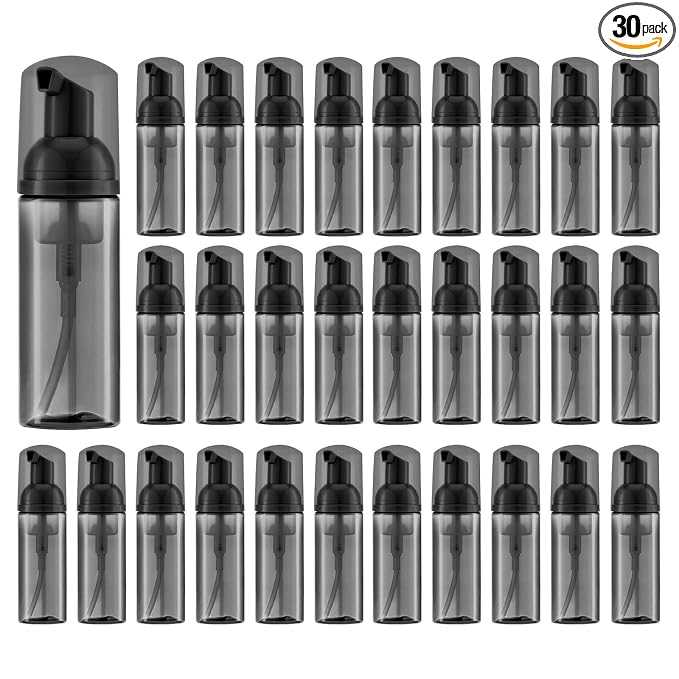 Tekson 30PCS Soap Foam Bottle (2 oz), Empty Travel Foaming Lash Shampoo for Cleanser, Dispenser (Black)