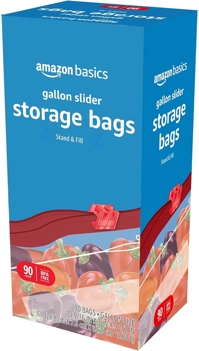 Amazon Basics Slider Gallon Food Storage Bags, BPA Free, 90 Count (Pack of 2)