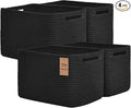 Storage Baskets for Organizing, 4 Pack Baskets for Shelves, Decorative Storage Bins for Shelves, Cotton Rope Storage Basket with Handles, Woven Basket for Storage, 13''Lx8.7''Wx7.9''H, Black