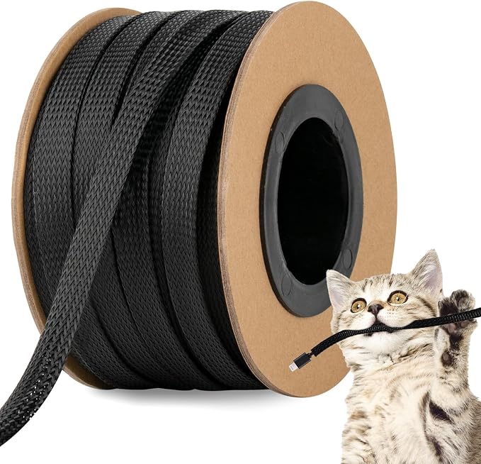 100ft 3/8 Inches Braided Wire Loom Automotive PET Cable Loom | Expandable Braided Cable Sleeving Mesh Wire Loom for TV, Computer, Home Theater, Black