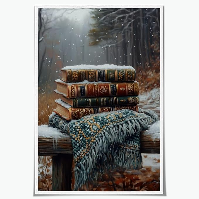 Vintage Books Winter Book Lover Art Aesthetic Poster Canvas Wall Art Decoration Living Room Home Decor Bedroom Decoration Poster Unframed16x24inch