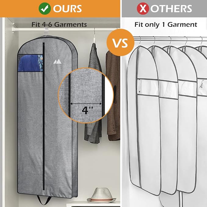 MISSLO 60" Heavy Duty Long Garment Bags for Travel Monogrammed Dress Bag Waterproof Oxford Fabric Wedding Dress Cover for Gowns, Winter Coats, Suits