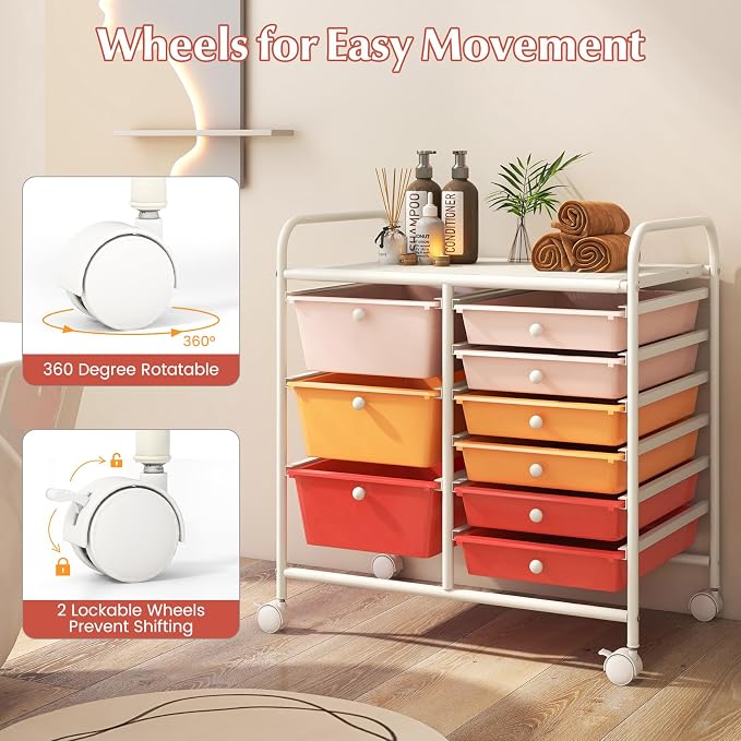 Moccha 9-Drawer Rolling Storage Cart - Under Desk Storage Drawers with wheels for Craft Art Supply Paper Salon, Scrapbook Paper Tools, Mobile Utility Cart for Classroom, Macaron