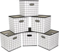 Fabric Cloth Storage Bins,Fabric Cube Organizer with Dual Handles Foldable Cube Storage Baskets for Home Bedroom Storage,Set of 6,(White grid)