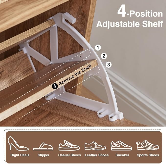 Barnyatoh Shoe Storage Cabinet, Boho Shoe Organizer with 4 Flip Drawers & Rattan Design,Farmhouse Freestanding Hidden Slim Narrow Shoe Rack Cabinet for Entryway, Foyer,Hallway,Natural