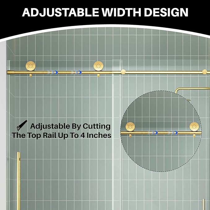 WinZo Frameless Shower Door 50-54 in W x 75 in H, Sliding Shower Door with 5/16"(8mm) Clear Tempered Glass Shower Door, Easy to Clean Bathroom, Silent Soft-Close Design, Brushed Gold