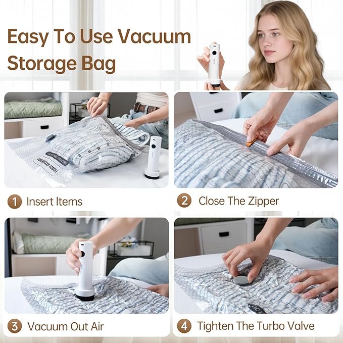 Vacuum Bags for Travel with Wireless Rechargeable Pump, 15 Pack Carry-on Size Compression Packing Seal Bags for Luggage and Suitcase, Space Saver Vacuum Storage Bags for Clothes and Clothing Travel