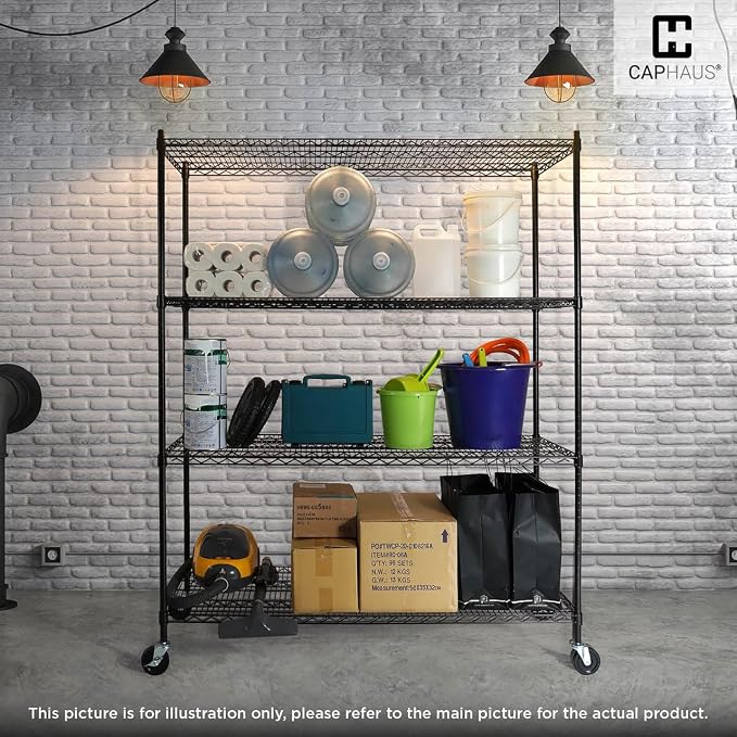 CAPHAUS NSF Commercial Grade Wire Shelving w/Wheels, Leveling Feet & Liners, Storage Metal Shelf, 36 x 18 x 76 5-Tier No Liner (RWW-CH36185HDW-BK@CH-CM)