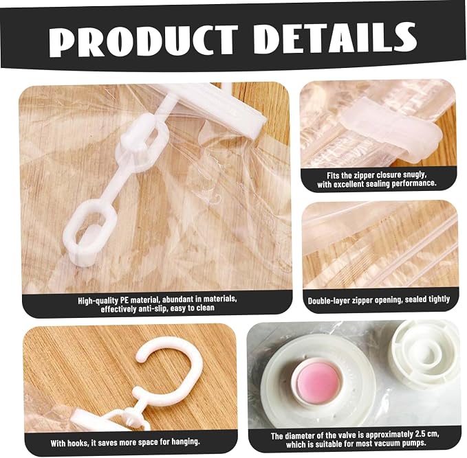 6PCS Hanging Vacuum Storage Bags Reusable Space Saver Clothes Vacuum Sealer Bags 26x35"＆26x39" Moisture-Proof Cloth Storage for Dress, Winter Coats