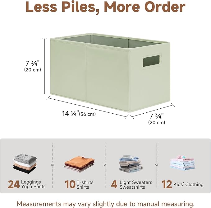 StorageWorks Fabric Storage Bins for Shelves, Closet Organizers and Storage Baskets, Collapsible Storage Bins with Cutout Handles, Medium, 4-Pack, Ivory and Light Green